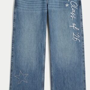 Hollister Blue Wide Leg Jeans with Star Embroidery